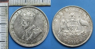 1916 M - 1 shilling, stříbro - Jiří V., Austrálie