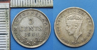1941 C - 5 cents, stříbro - Jiří VI., New Foundland
