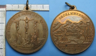 1900 - medaile - Oberammergau, Německo, Er Neigte Sein Haupt Und Verschied, pěkná