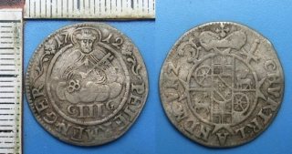 1712 GG - 3 petermenger, stříbro - arcibiskupství Trier, Karl Josef of Lorraine, Sv. Petr s klíčem a knihou v oblacích