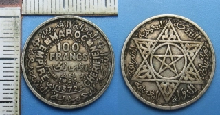 1953 AH 1372 - 100 francs, stříbro - Maroko