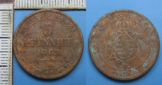 1863 B - 5 pfennige - Sasko, Johann I.