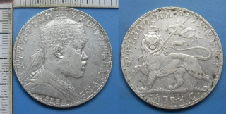 1903 - 1 birr, stříbro - Etiopie, Menelik II., velmi pěkný