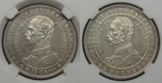 1906 - 2 kroner, stříbro - Dánsko, Christian IX., Frederik VIII., výroční, certifikace CCG AA483830 MS60