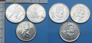 2007,08 - 25 cents - 3x Kanada, Vancouver 2010, zimní sporty - každý jiný