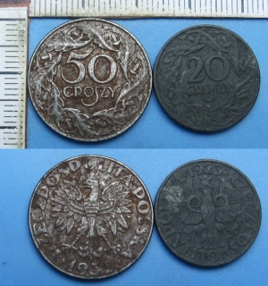1923, 38 - 20 a 50 groszy - 2x válečné Polsko