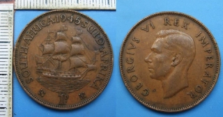 1945 - 1 penny - Britská Jižní Afrika, Jiří VI.