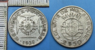 1938 - 2,5 escudos, stříbro - Portugalský Mosambik