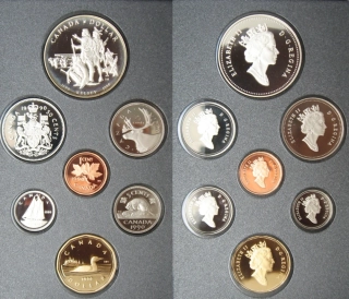 1990 - PROOF sada mincí Kanady, včetně stříbra - krabička, etue ve tvaru knihy  (luxusní balení)