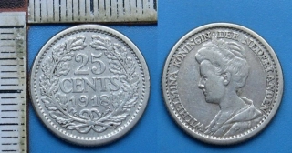 1918 - 25 cents, stříbro - Wilhelmina, Nizozemí