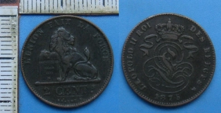 1875 - 2 centimes - Leopold II., Belgie, BELGES