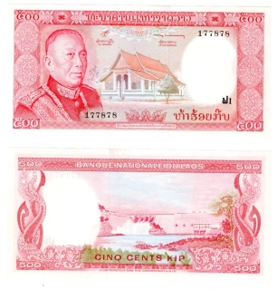 1963 - 1976 - 500 kip, bankovka, 177878 - Laos, krásný stav