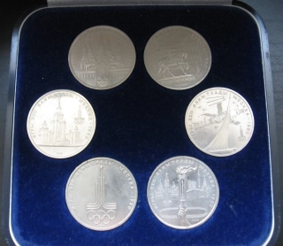 1980 - 6x 1 rubl - olympijská sada v originální modré etui - Sovětský svaz, OH Moskva