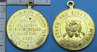 1897 - medaile - Spolek Vojens.Vysloužilen Farnosti Tuřanské, Na památku 25.letého trvání spolku, S Bohem pro císaře a vlast, pěkná a vzácnější