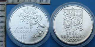1999 - 200 Kč, stříbro - 100. výročí narození Ondřeje Sekory, kapsle, etue, certifikát