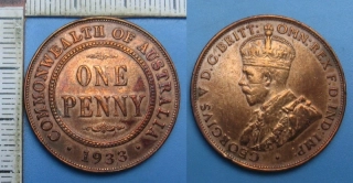 1933 - 1 penny - Jiří V., Austrálie