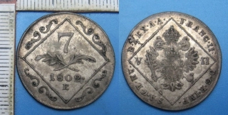1802 E - 7 krejcar, stříbro - František I., pěkný, vzácnější