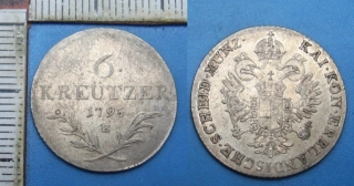 1795 B - 6 kreutzer, stříbro - František I., vzácnější