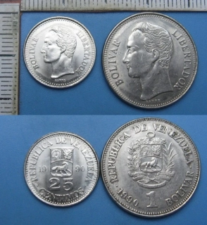 1990 - 25 centimos a 1 bolívar - 2x Venezuela