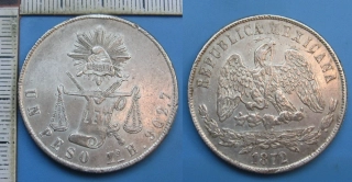 1872 Zs H - 1 peso, stříbro - Mexiko, Zacatecas