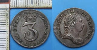 1762 - 3 pence, stříbro - Jiří III., Velká Británie, krásná
