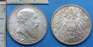 1902 - 2 mark, stříbro - Baden,  Friedrich I., Friedrich Grosherzog von Baden, výroční
