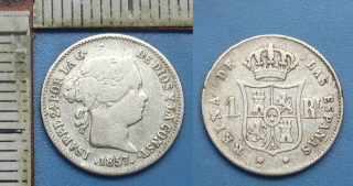 1857 - 1 real, stříbro - Isabela II., Španělsko