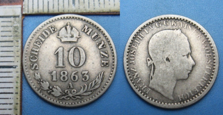1863 A - 10 krejcar, stříbro - František Josef I.