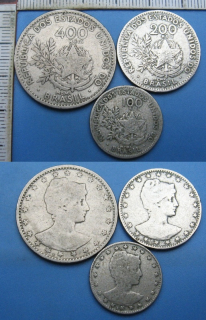 1901 - 100 a 200 a 400 reis - 3x Brazílie