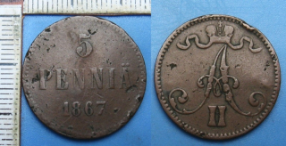 1867 - 5 pennia - Finsko pod Ruskem, Alexandr II.