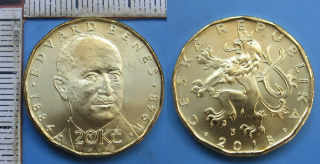 2018 - 20 Kč - výroční, Edvard Beneš