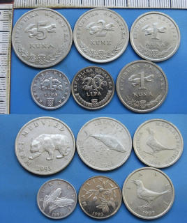 1993-1998 - mince Chorvatska - 6x různý typ