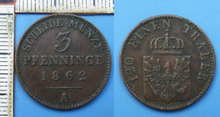1862 A - 3 pfenninge - Prusko, Wilhelm I.