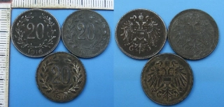 1916, 17, 18 - 20 heller - 3x Karel I.