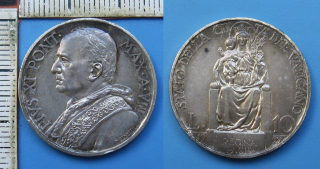 1929 VIII - 10 lir, stříbro - Pius XI., Vatikán, pouze 10000 ks