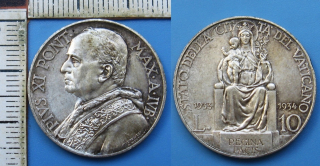 1933/34 IVB - 10 lir, stříbro - Pius XI., Vatikán, výroční