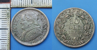 1868 XXIII - 10 soldi, stříbro - Pius IX., Vatikán