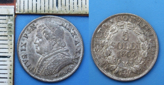 1867 XXII - 5 soldi, stříbro - Pius IX., Vatikán