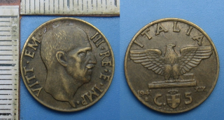 1941 - 5 centesimi - Itálie, Vittorio Emanuele III.