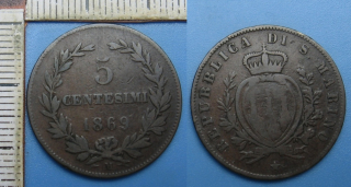 1869 M - 5 centesimi - San Marino