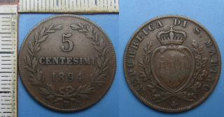 1894 R - 5 centesimi - San Marino