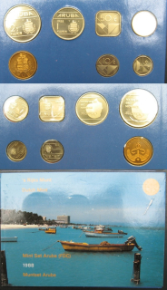 1988 - oficiální sada mincí Aruby - 6 mincí, žeton - horší plastový obal