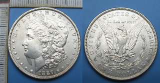 1887 - 1 dollar, stříbro - USA, Morgan