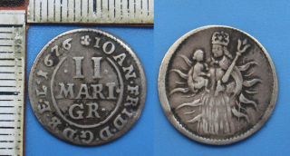 1676 - 2 mariengroschen, stříbro - Johann Friedrich, Brunswick-Luneburg-Calenberg, vzácný