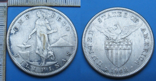 1908 S - 1 peso, stříbro - Filipíny pod USA