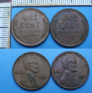1951 a 1951 D - 1 cent - 2x USA, A. Lincoln