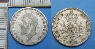 1912 - 50 bani, stříbro - Carol I., Rumunsko