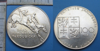 1990 - 100 Kčs, stříbro - U příležitosti stého konání závodu Velká Pardubická
