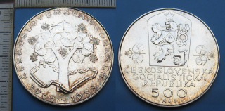 1988 - 500 Kčs, stříbro - Československá federace, 20. výročí, patina