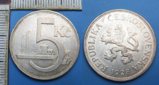 1928 - 5 korun, stříbro
